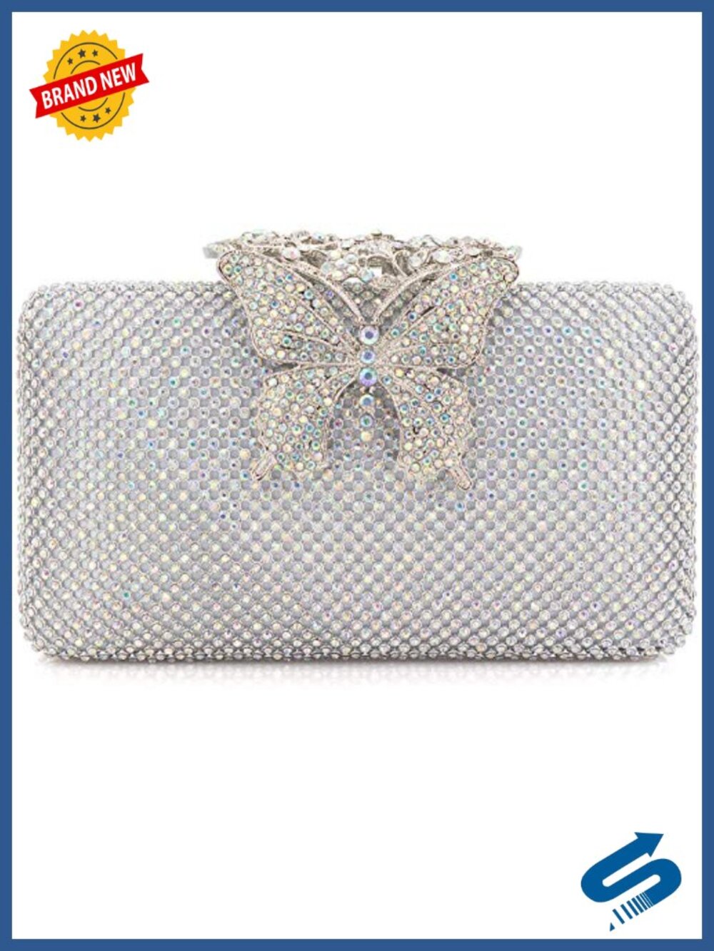 Rhinestone Crystal Butterfly Clutch Evening Bag Formal Party Purse